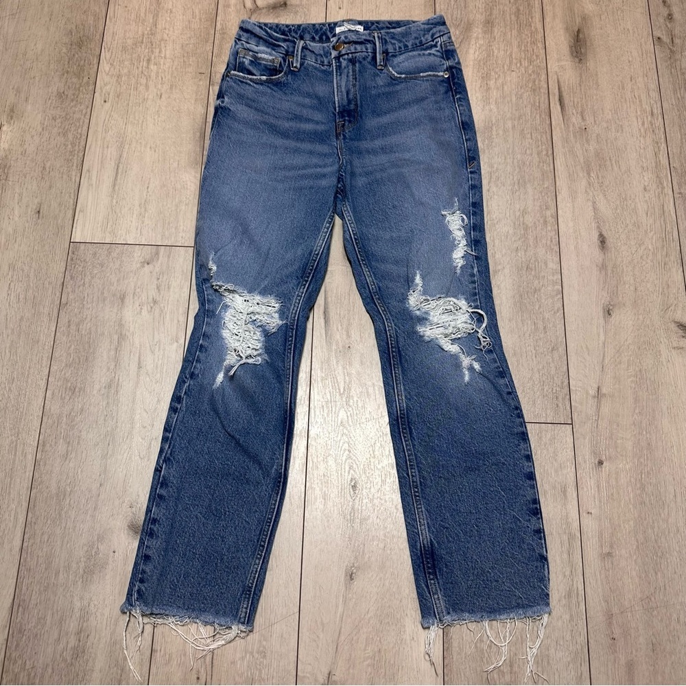 Good American Ripped Distressed Straight Leg Jeans -